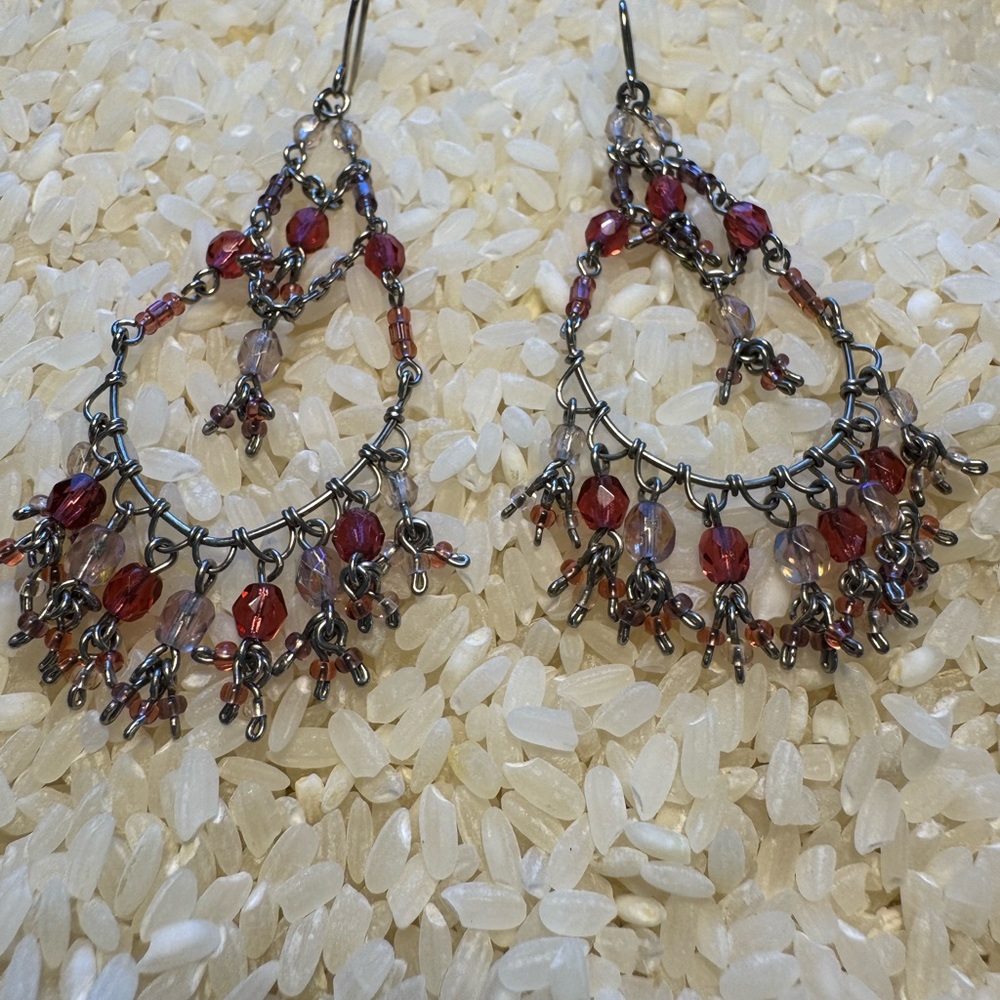 Elegant Pink Beaded Earrings Vintage Chandelier Style